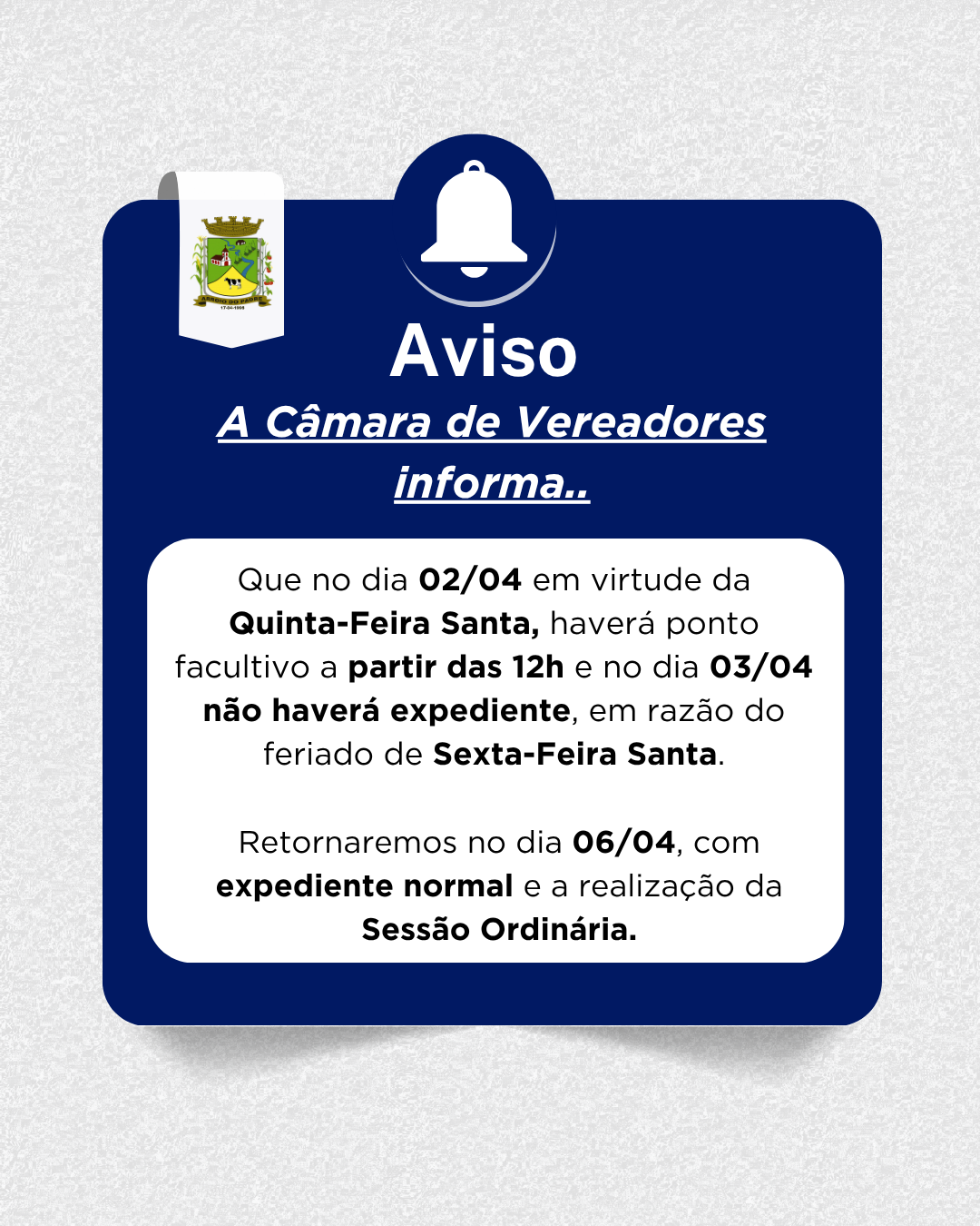 Aviso Quinta e Sexta-Feira Santa