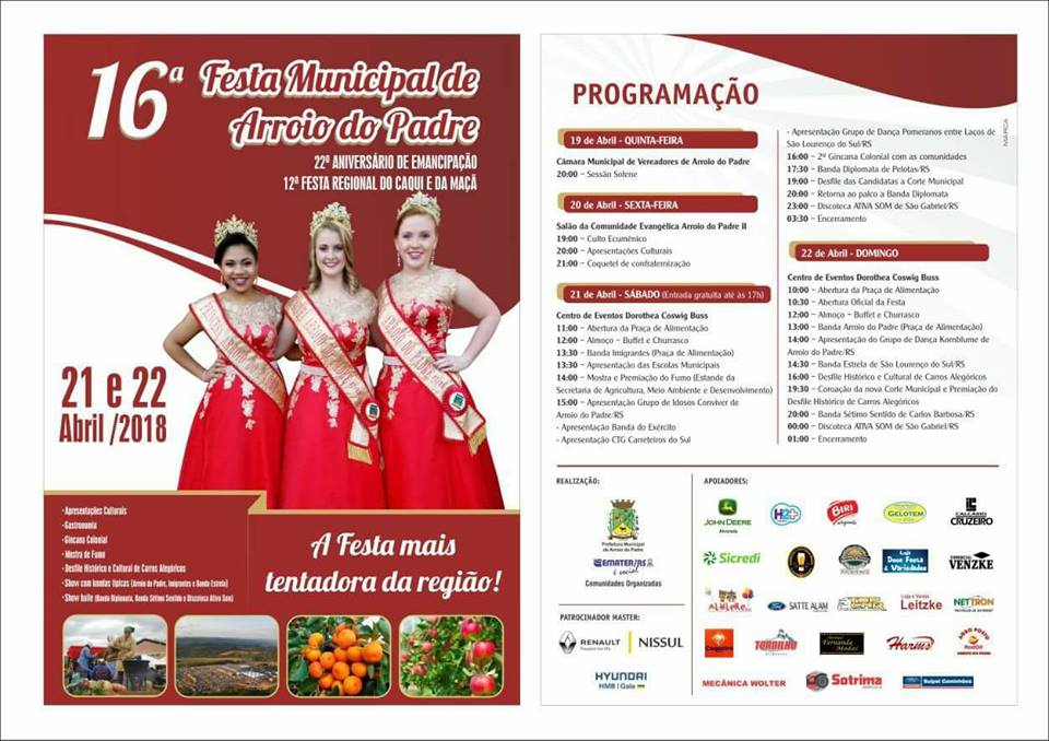22° Aniversário de Emancipação, 16ª Festa Municipal de Arroio do Padre e 12ª Festa Regional do Caqui e da Maçã