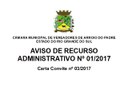Aviso de Recurso Administrativo nº 01/2017