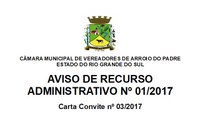 Aviso de Recurso Administrativo nº 01/2017