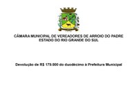 Câmara de Vereadores devolve R$ 179.000 do duodécimo à Prefeitura Municipal