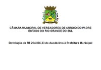 Câmara de Vereadores devolve R$ 204.836,33 do duodécimo à Prefeitura Municipal