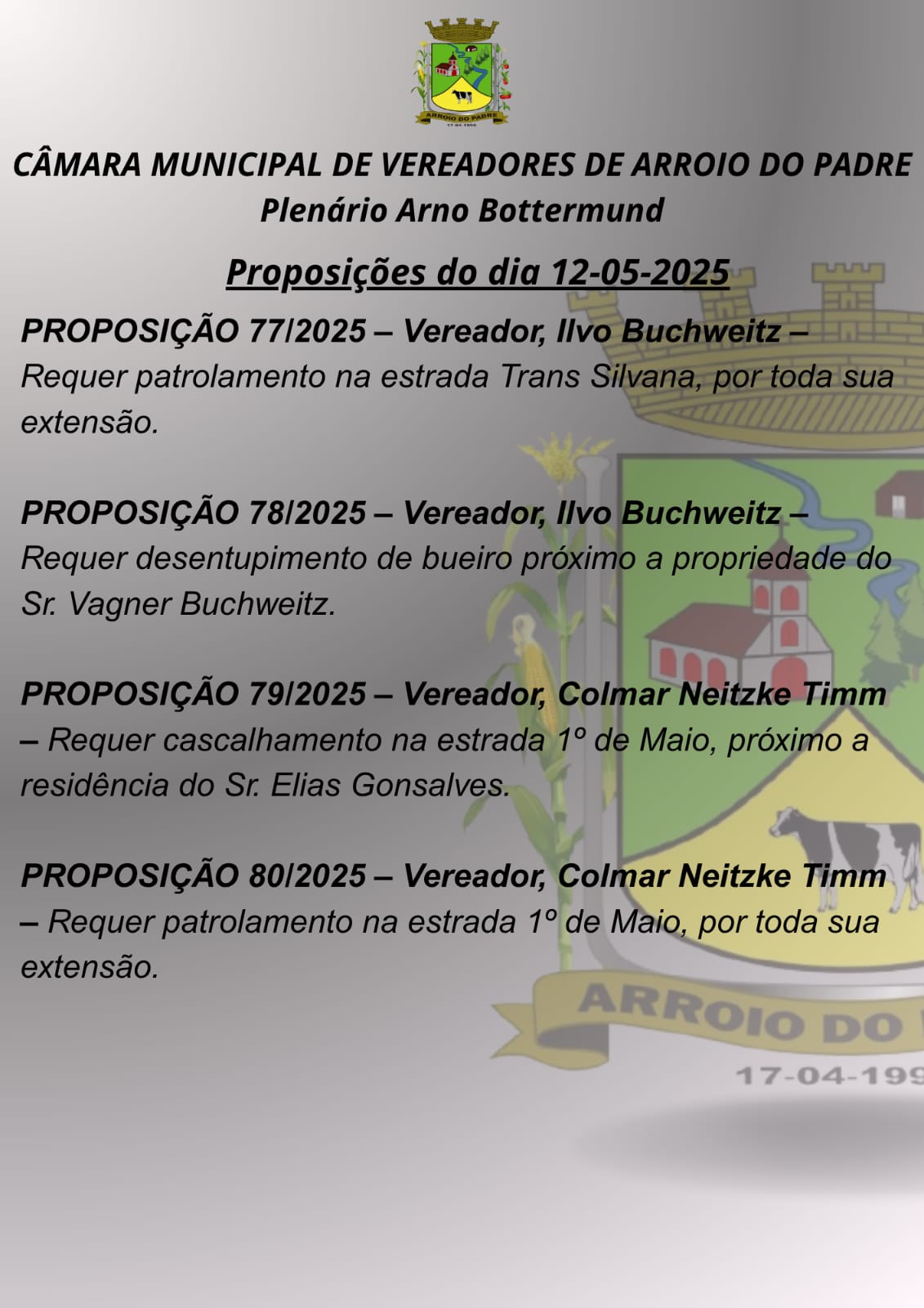 Proposições 77, 78, 78, 79 e 80-2025