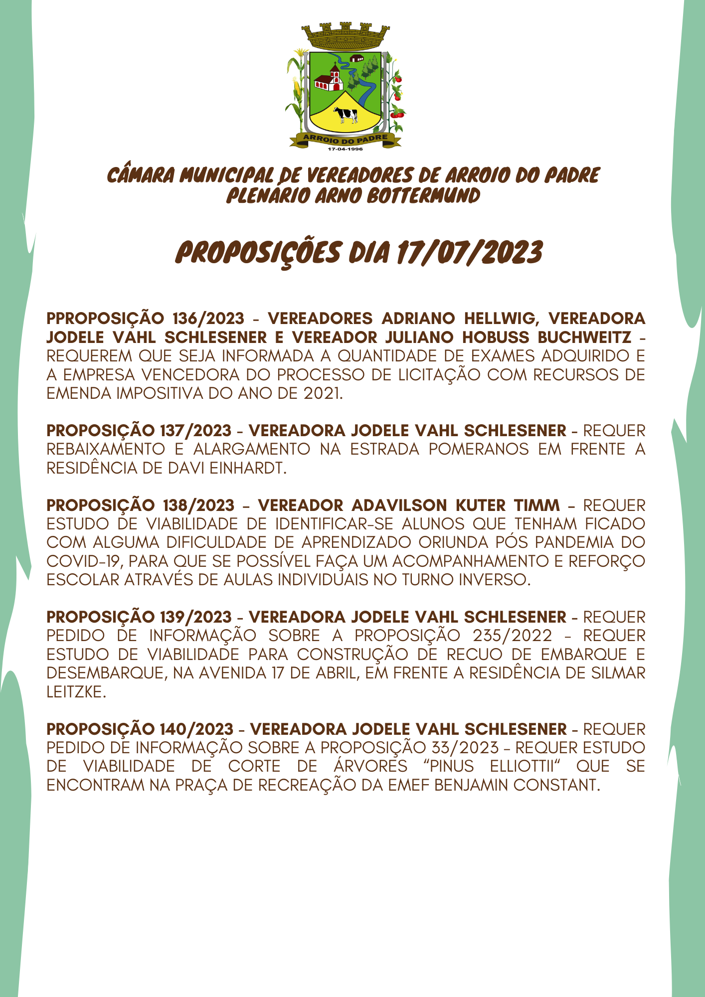 Proposições da Semana