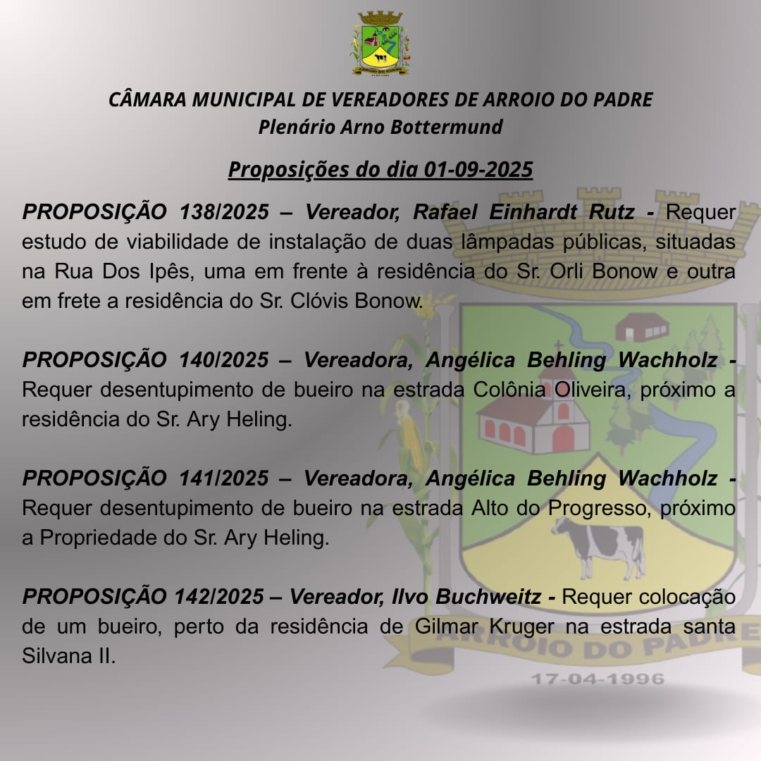 Proposições do dia 01 09 2025