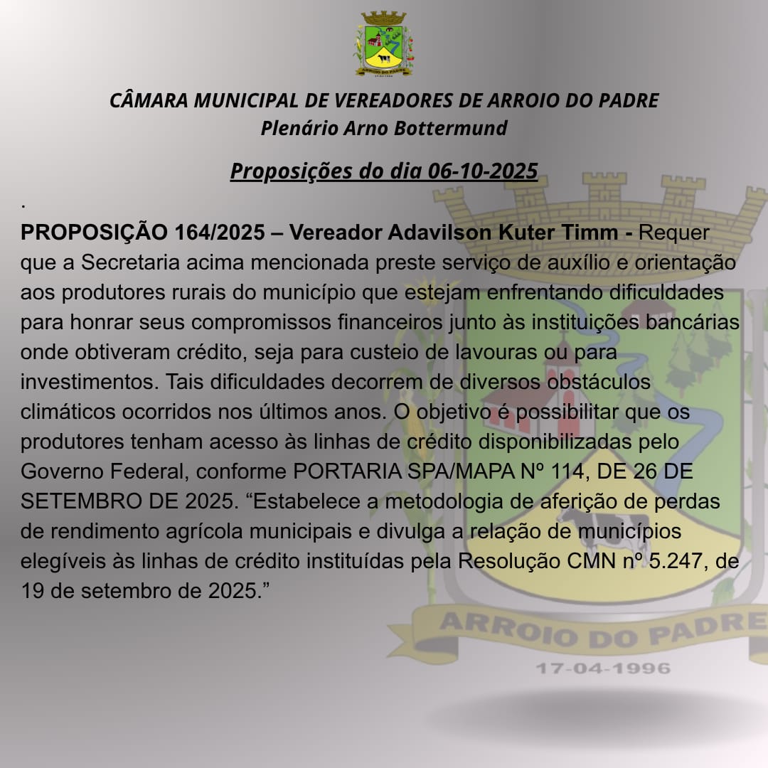 Proposições do dia 06 10 2025