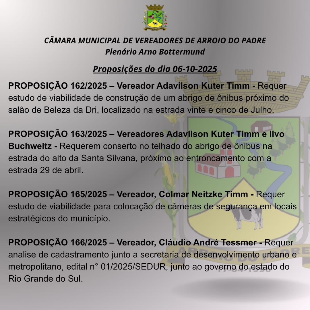 Proposições do dia 06 10 2025