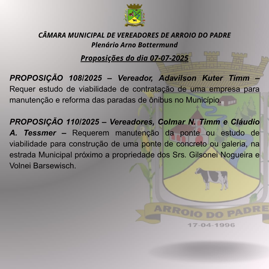 Proposições do dia 07 07 2025