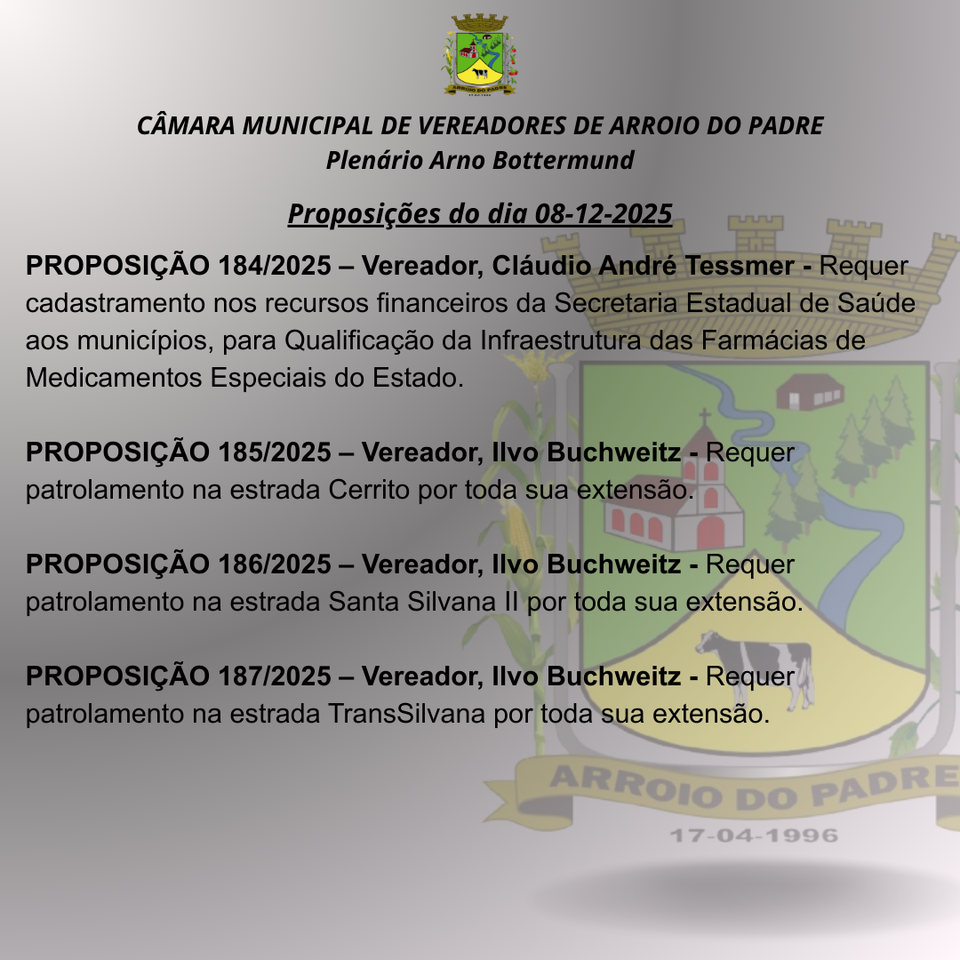 PROPOSIÇÕES DO DIA 08 12 2025.