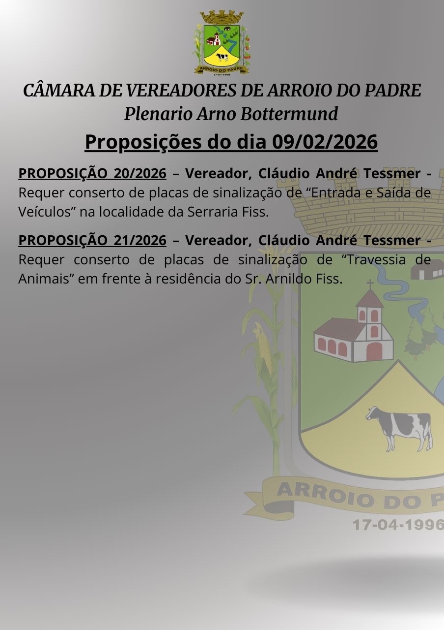 Proposições do dia 09/02/2026