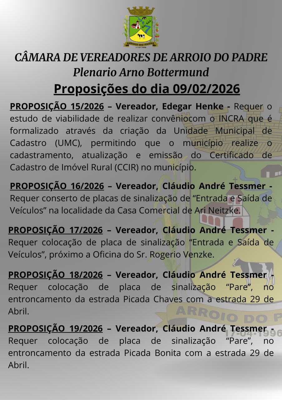 Proposições do dia 09/02/2026