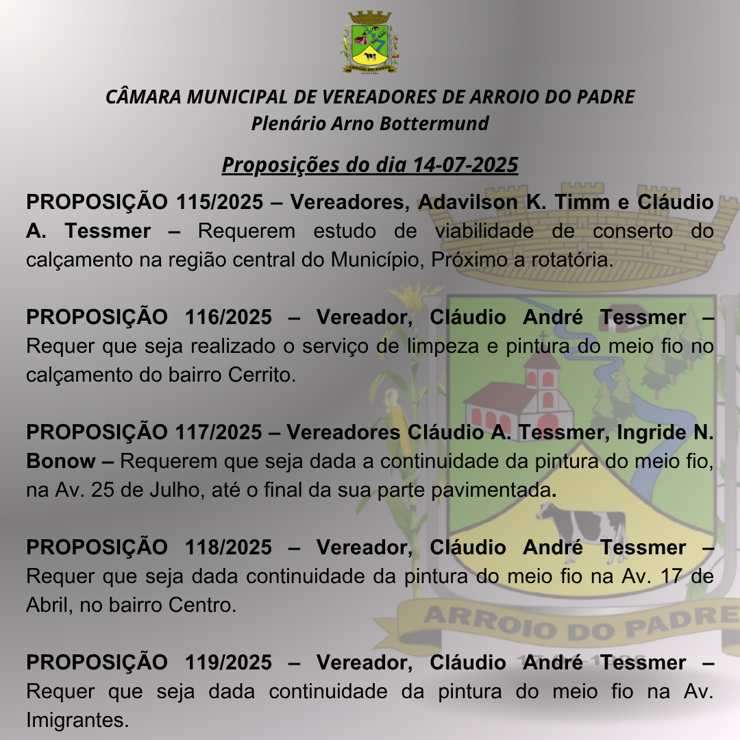 Proposições do dia 14 07 2025