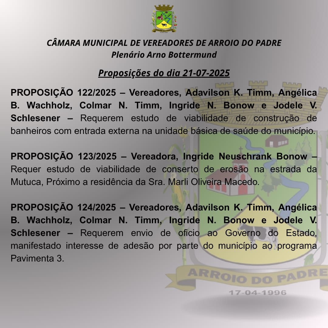Proposições do dia 21 07 2025