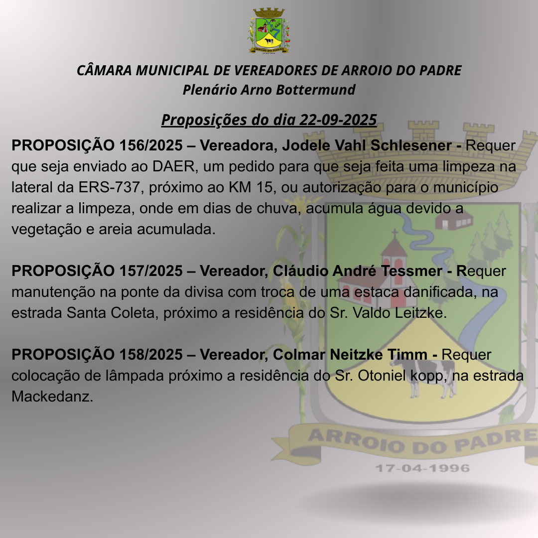 Proposições do dia 22 09 2025