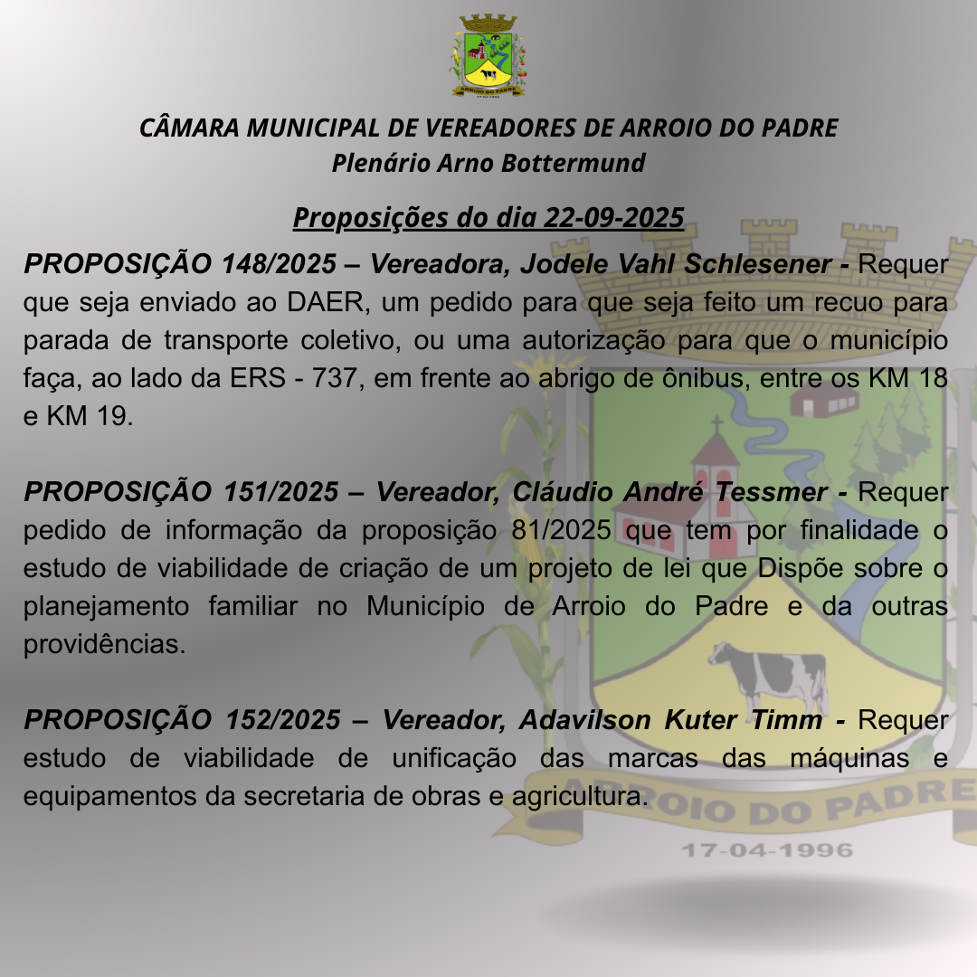 Proposições do dia 22 09 2025.
