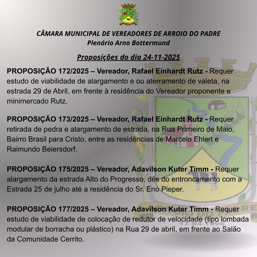 PROPOSIÇÕES DO DIA 24 11 2025