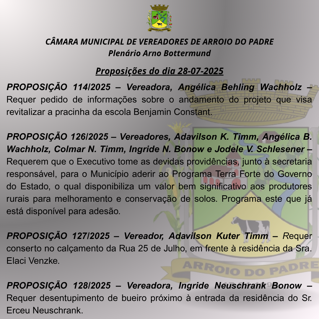 Proposições do dia 28 07 2025